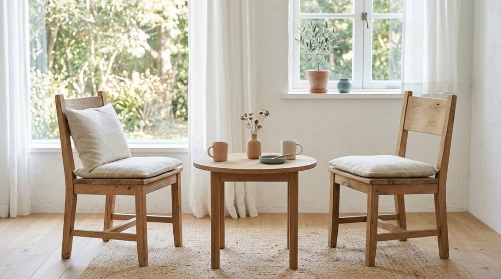 明るい部屋に向かい合わせに置かれた2脚の椅子
