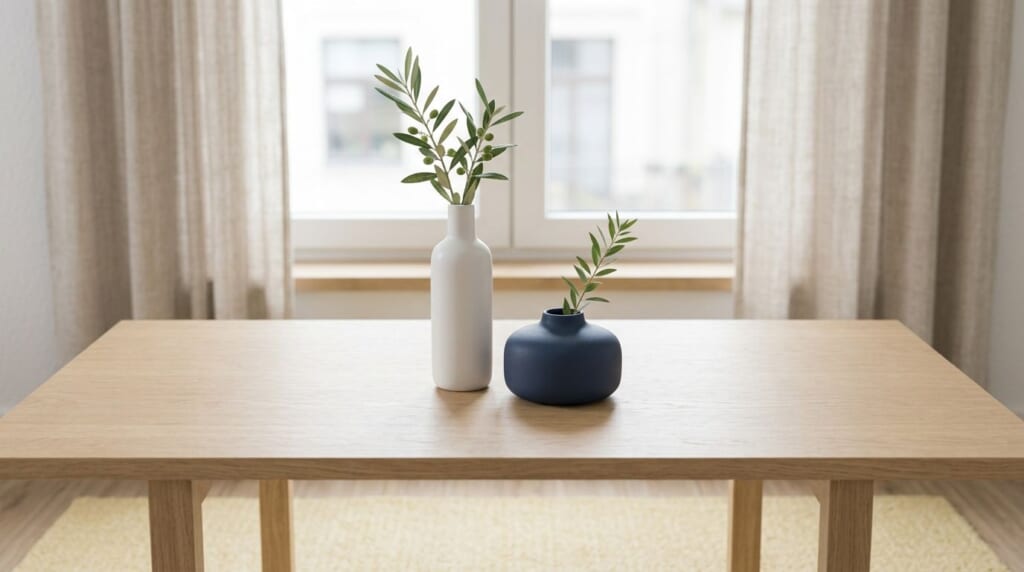 窓辺に並んだ、背の高さが違う2つの花瓶
